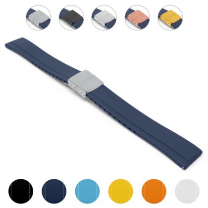 fk27 Gallery Navy Blue DASSARI Gridline Cut To Size Daytona Style FKM Rubber Watch Band Strap 20mm 22mm